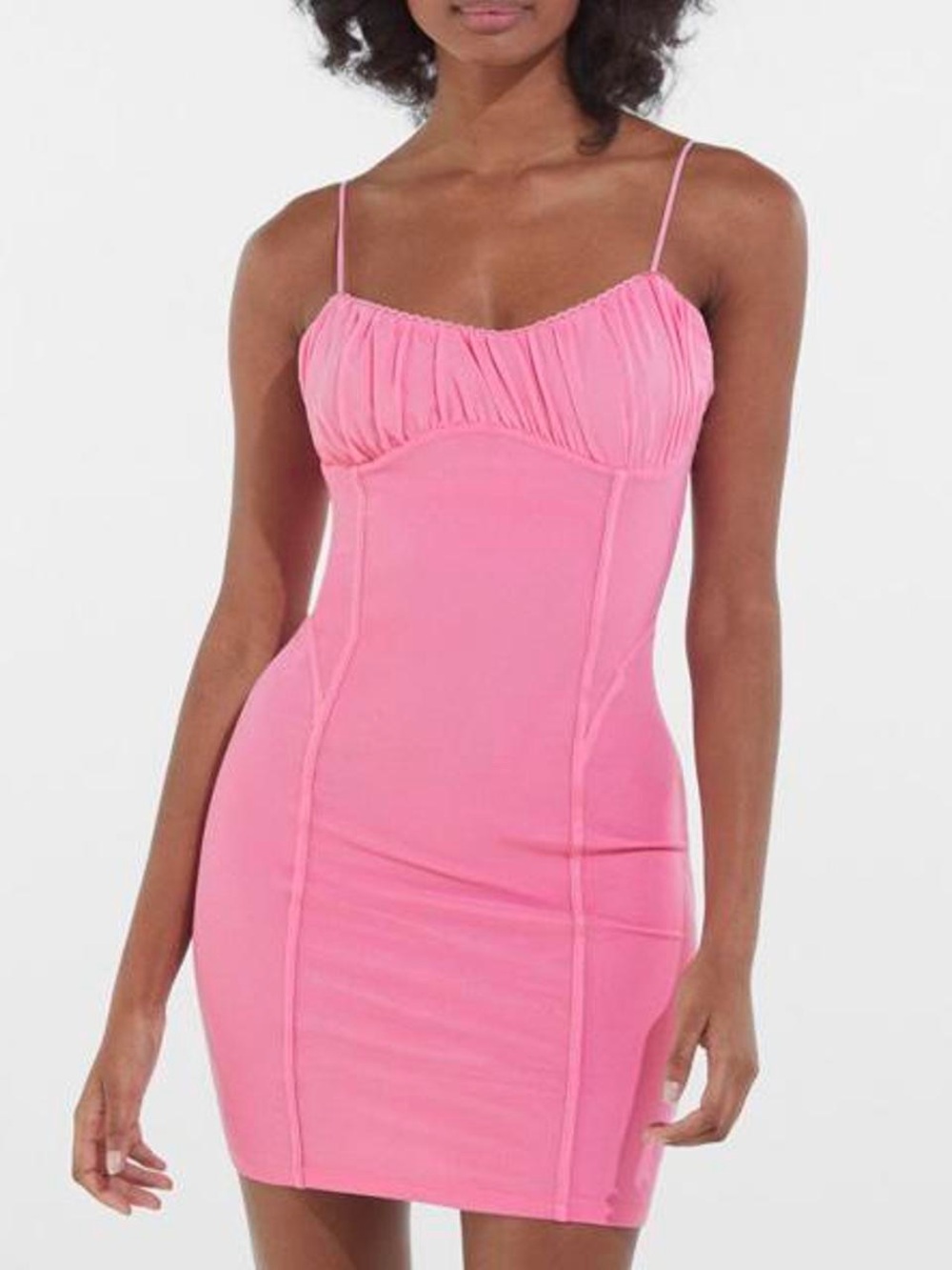 Bershka Barbie Pink Bodycon Mini Dress Y2K Style Ruched Mesh Size Small